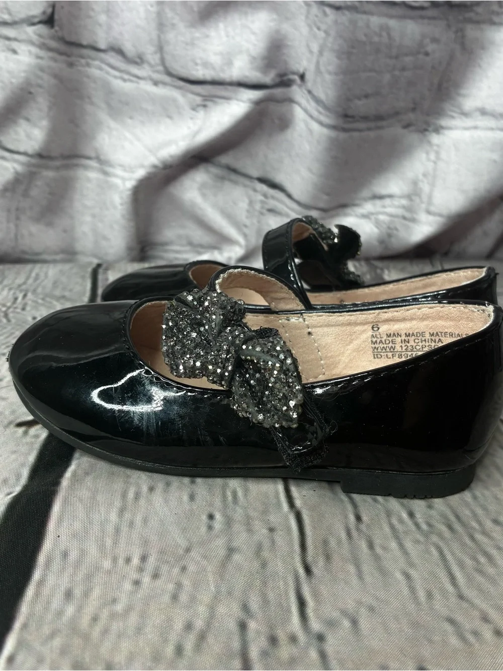 5/$20 Coquette Dark Balletcore Goth Glam Black Patent Mary Janes Glitter Bow‎ 6